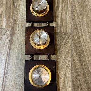 Springfield Weather Station Thermometer, Barometer & Humidity Meter Wood Vintage